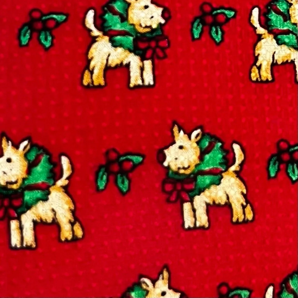 The Cotswold Collection Red Silk Christmas The Terrier Dog Novelty Print 4”